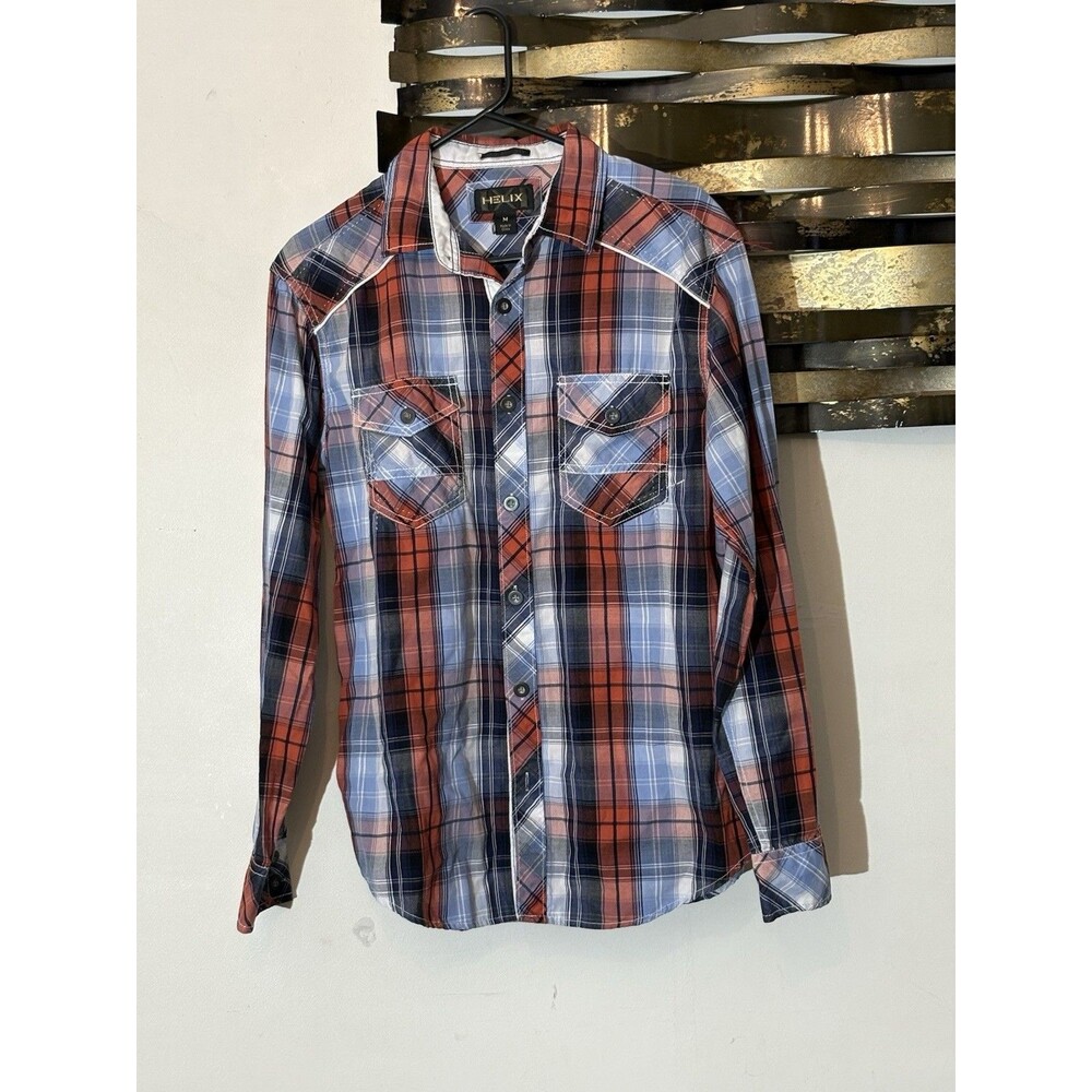 Helix Authentic Fit Medium Red Plaid Button Up Cowboy Rodeo Country Ranch